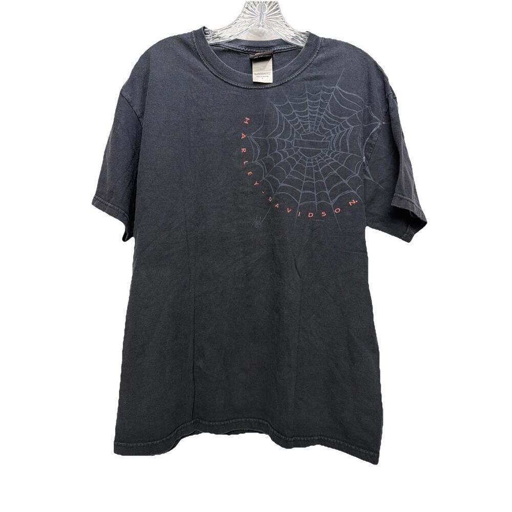 Vintage Y2K Harley Davidson Motorcycles Spiderweb Biker Black Tee Shirt Large